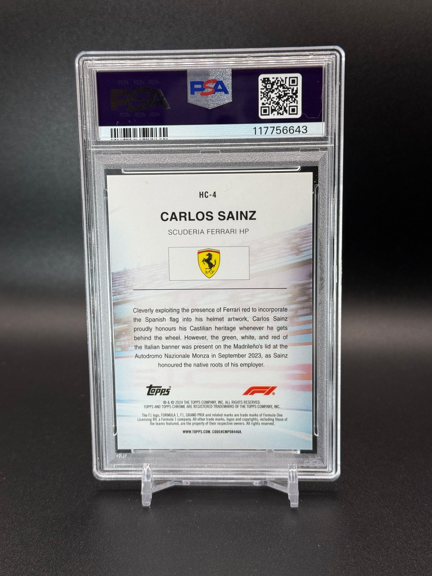 2024 Topps Chrome Formula 1 Carlos Sainz Gold PSA 9