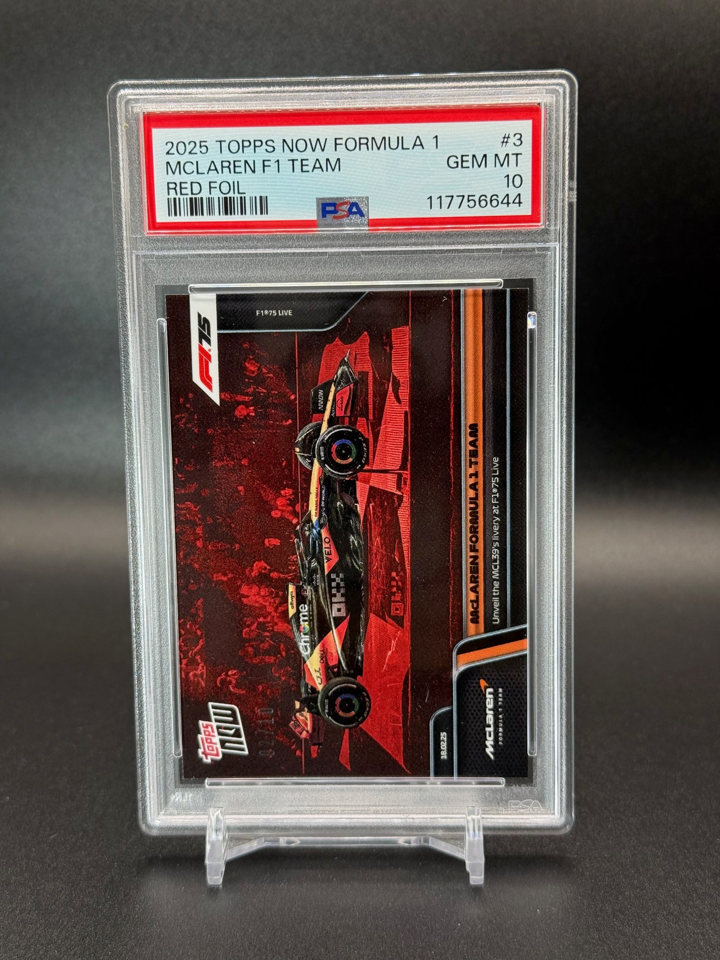 2025 Topps Now F1 75 McLaren #003 Red Foil PSA 10