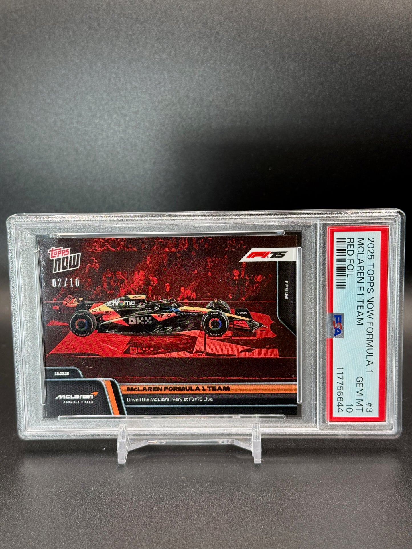 2025 Topps Now F1 75 McLaren #003 Red Foil PSA 10