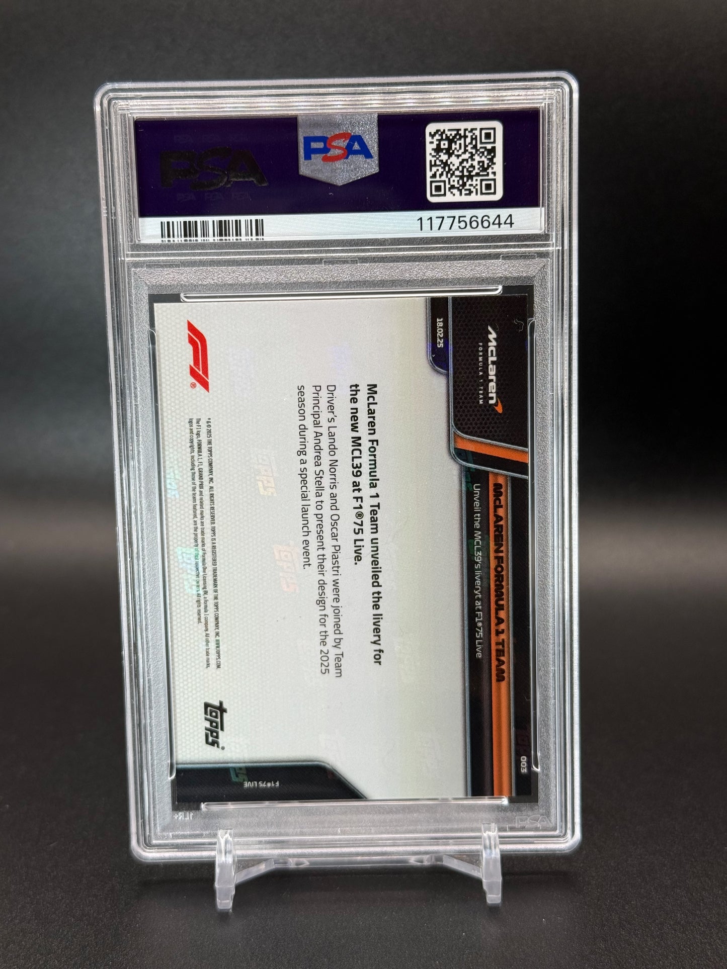2025 Topps Now F1 75 McLaren #003 Red Foil PSA 10