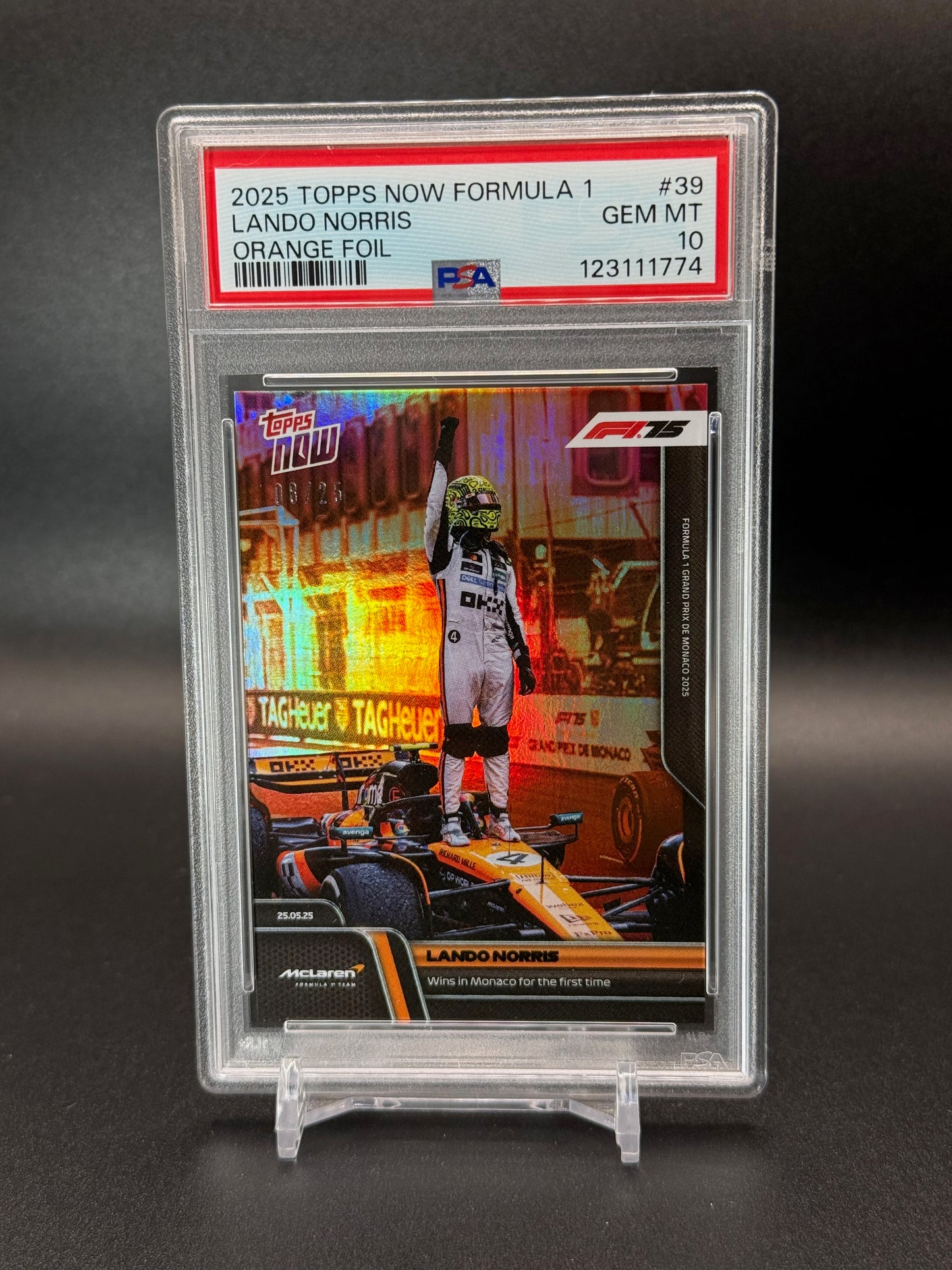 2025 Topps Now F1 75 Land Norris #039 Orange Foil PSA 10