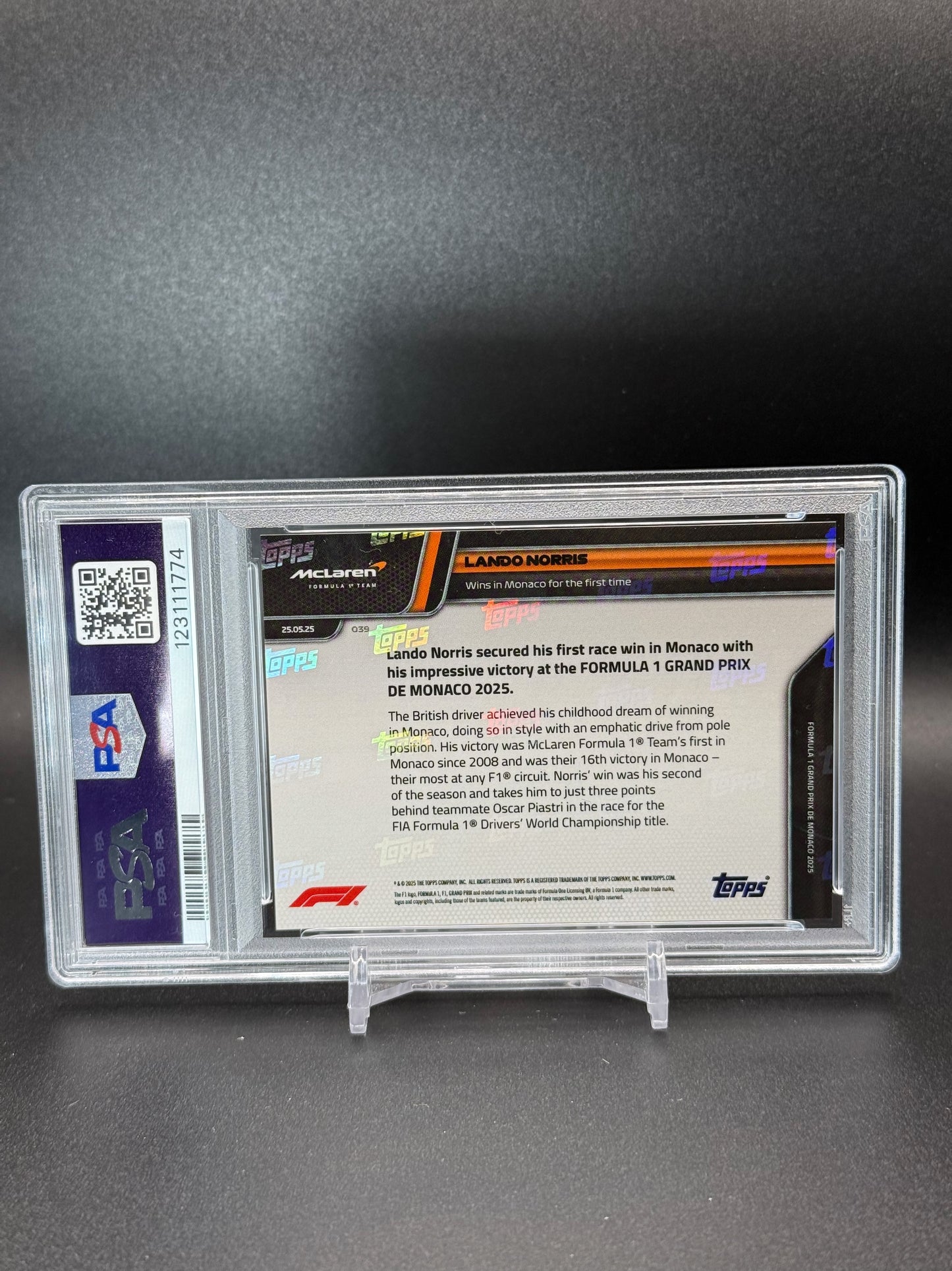 2025 Topps Now F1 75 Land Norris #039 Orange Foil PSA 10