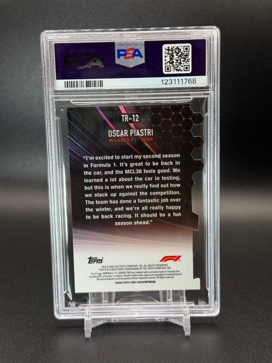 2024 Topps Formula 1 Paddock Pass Oscar Piastri Triumvirates Die-Cut PSA 10