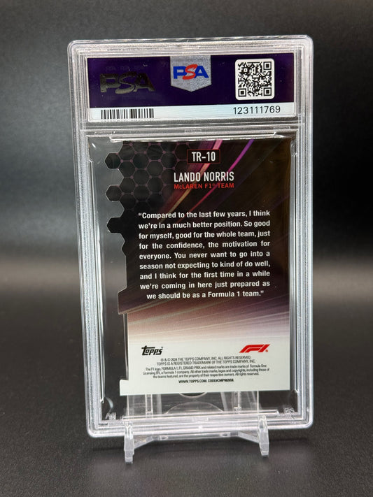 2024 Topps Formula 1 Paddock Pass Lando Norris Triumvirates Die-Cut PSA 10
