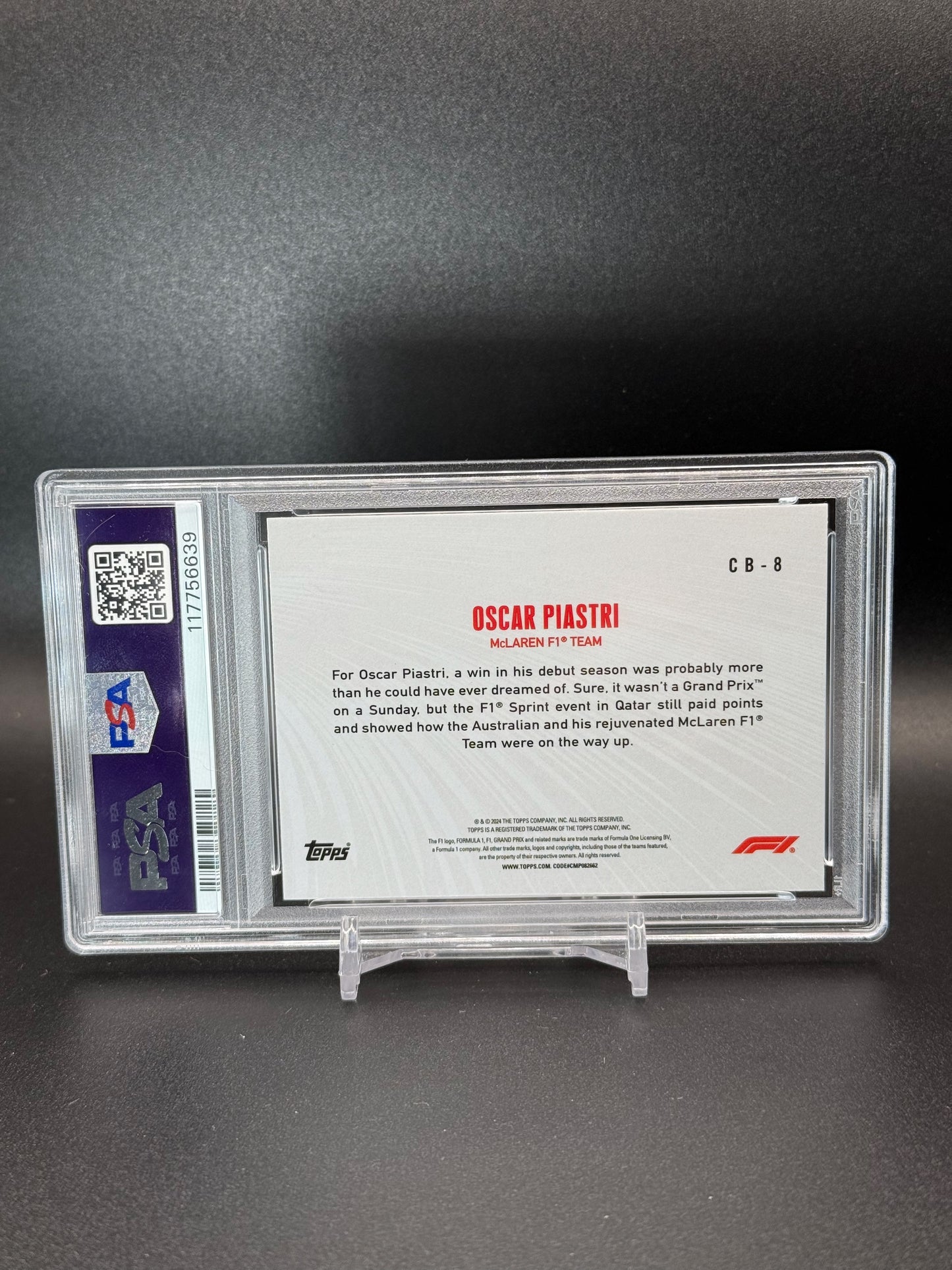 2024 Topps Formula 1 Paddock Pass Oscar Piastri Circuit Breakers CB-8 PSA 10