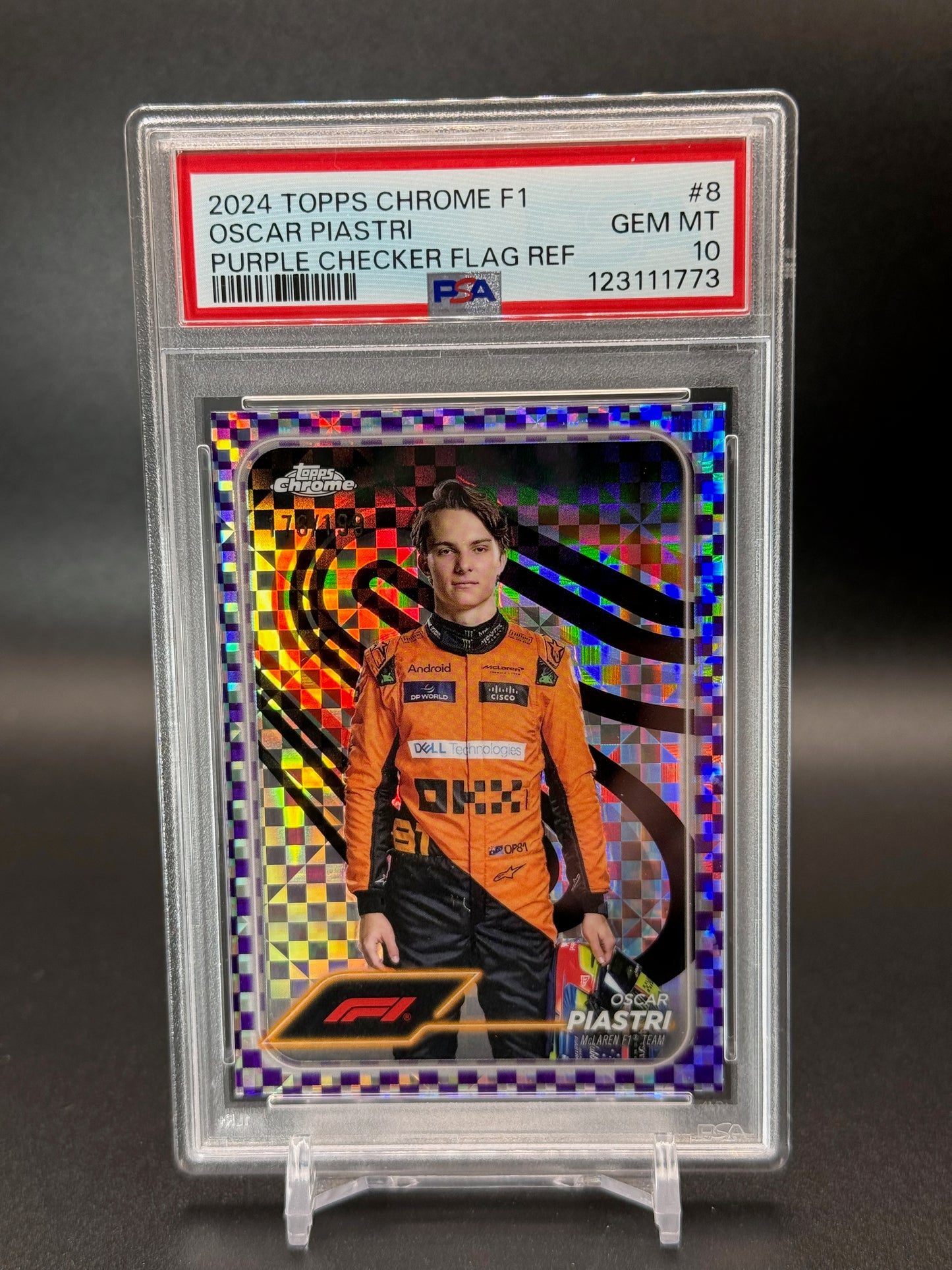 2024 Topps Chrome Formula 1 Oscar Piastri Purple Checker PSA 10