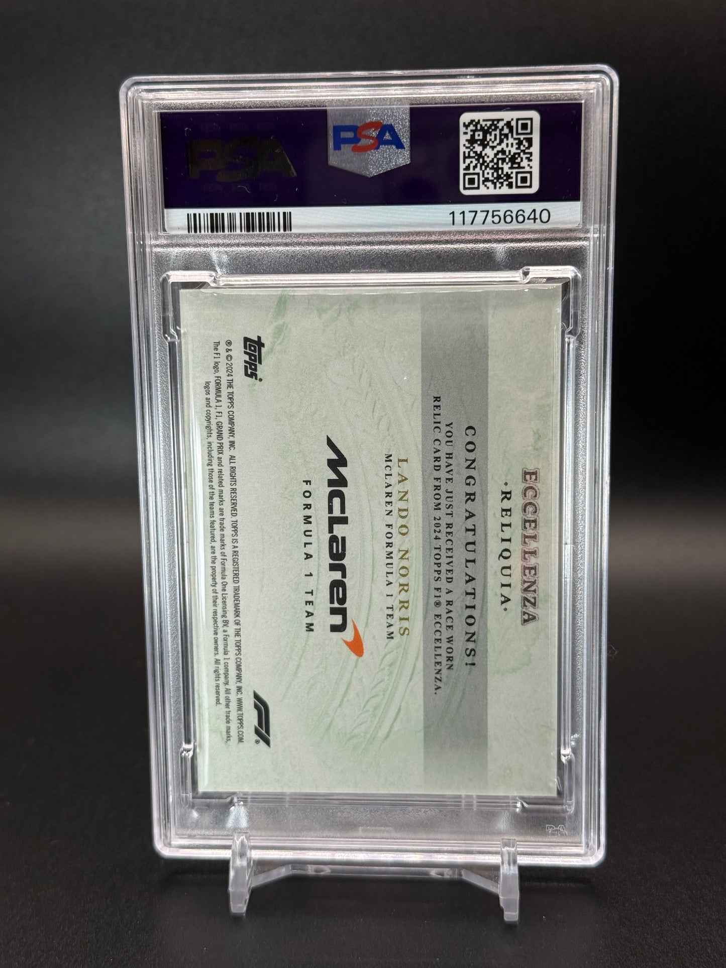 2024 Topps Eccellenza Formula 1 Lando Norris Relic Green PSA 10