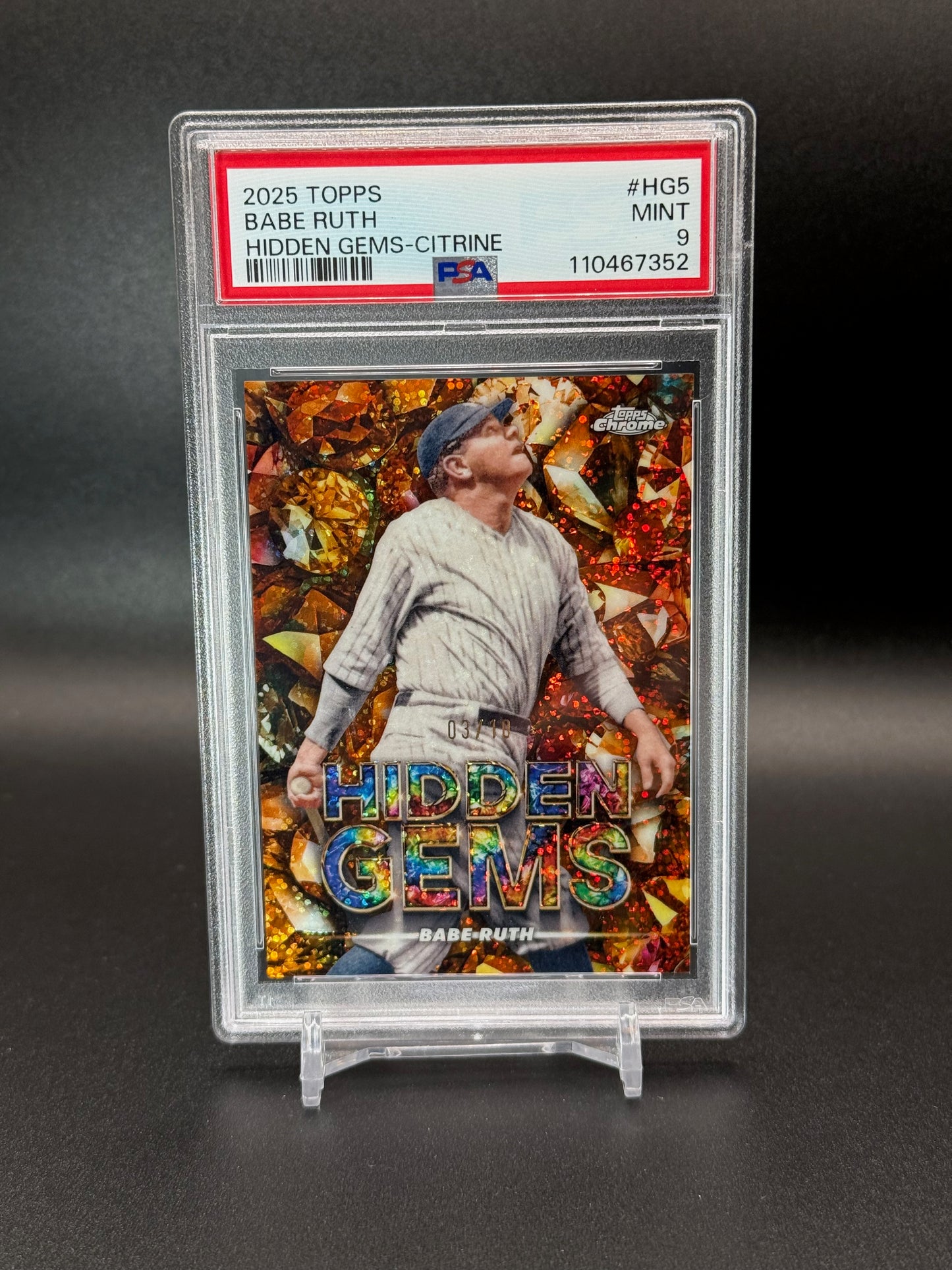 2024 Topps Chrome MLB Hidden Gems Babe Ruth Citrine PSA 9