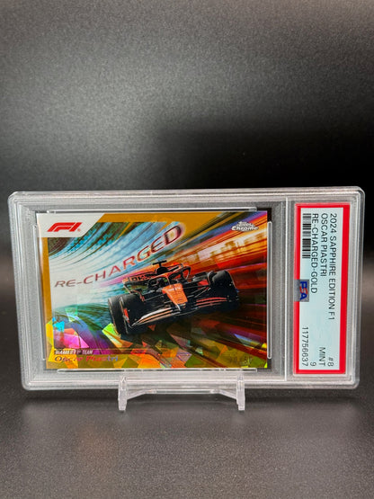 2024 Topps Chrome Sapphire Formula 1 Oscar Piastri Re-Charged #8 Gold 10/50 PSA 9