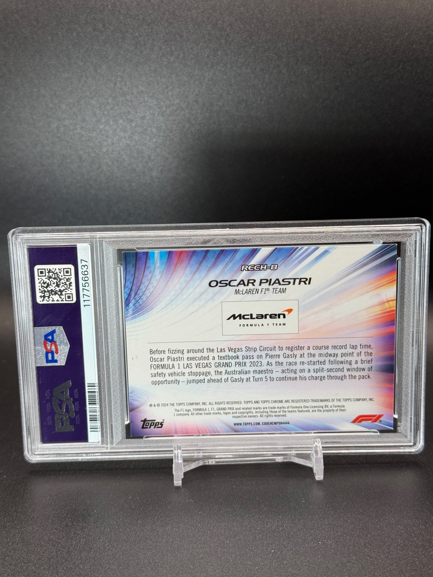 2024 Topps Chrome Sapphire Formula 1 Oscar Piastri Re-Charged #8 Gold 10/50 PSA 9