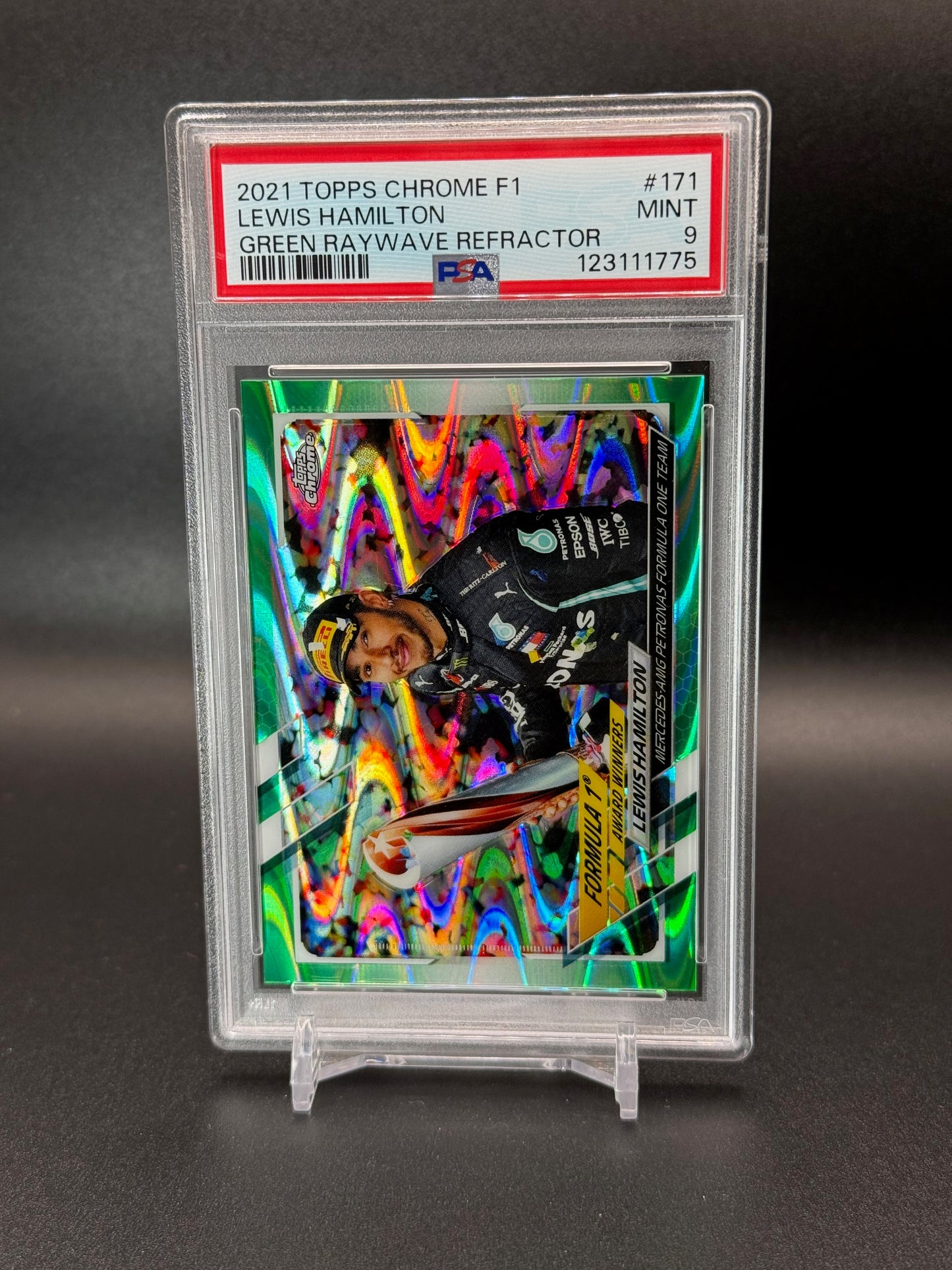 2021 Topps Chrome F1 Lewis Hamilton #171 Green Raywave 93/99 PSA 9