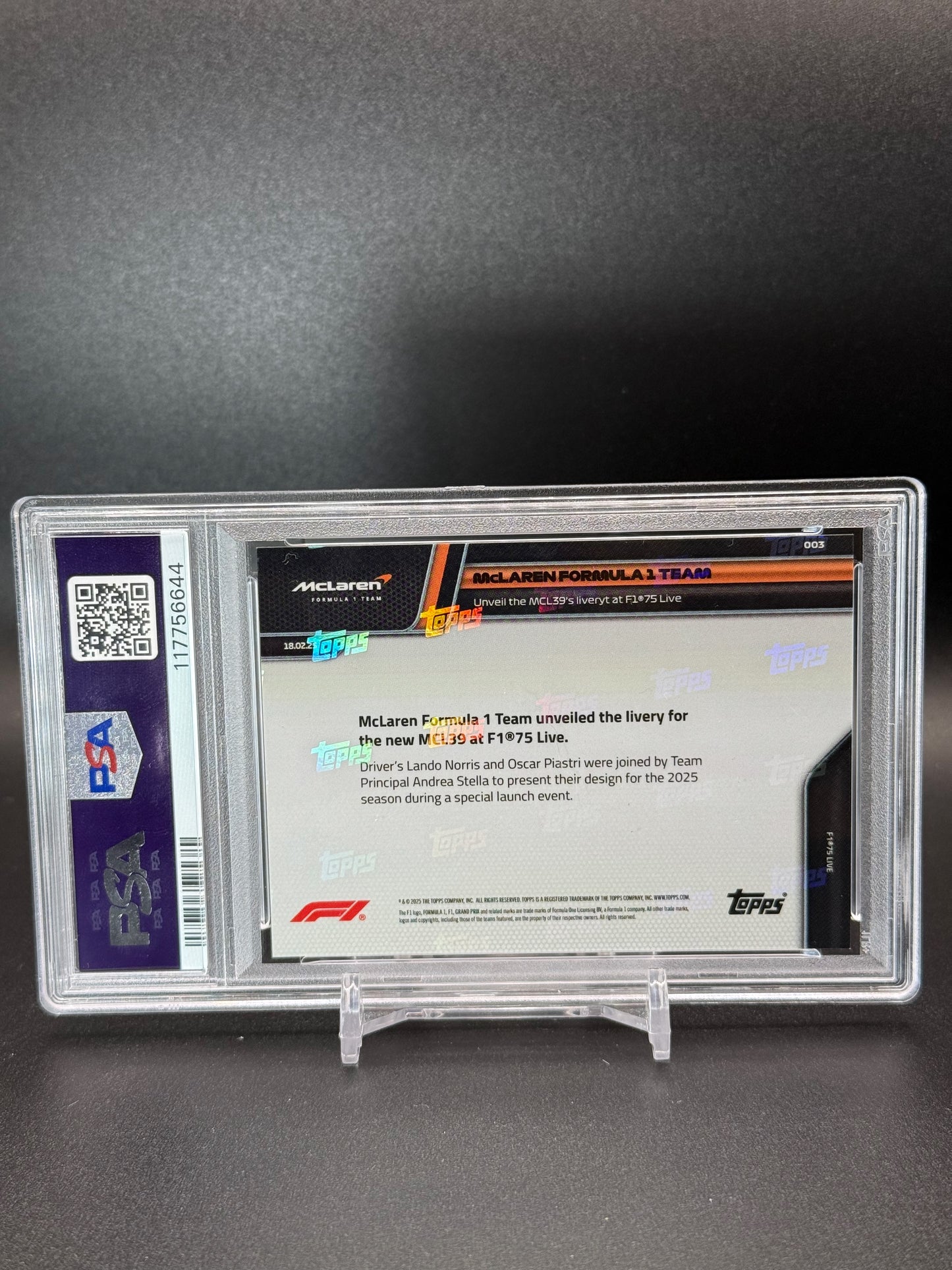 2025 Topps Now F1 75 McLaren #003 Red Foil PSA 10