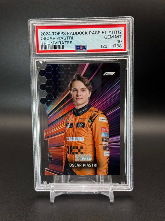 2024 Topps Formula 1 Paddock Pass Oscar Piastri Triumvirates Die-Cut PSA 10