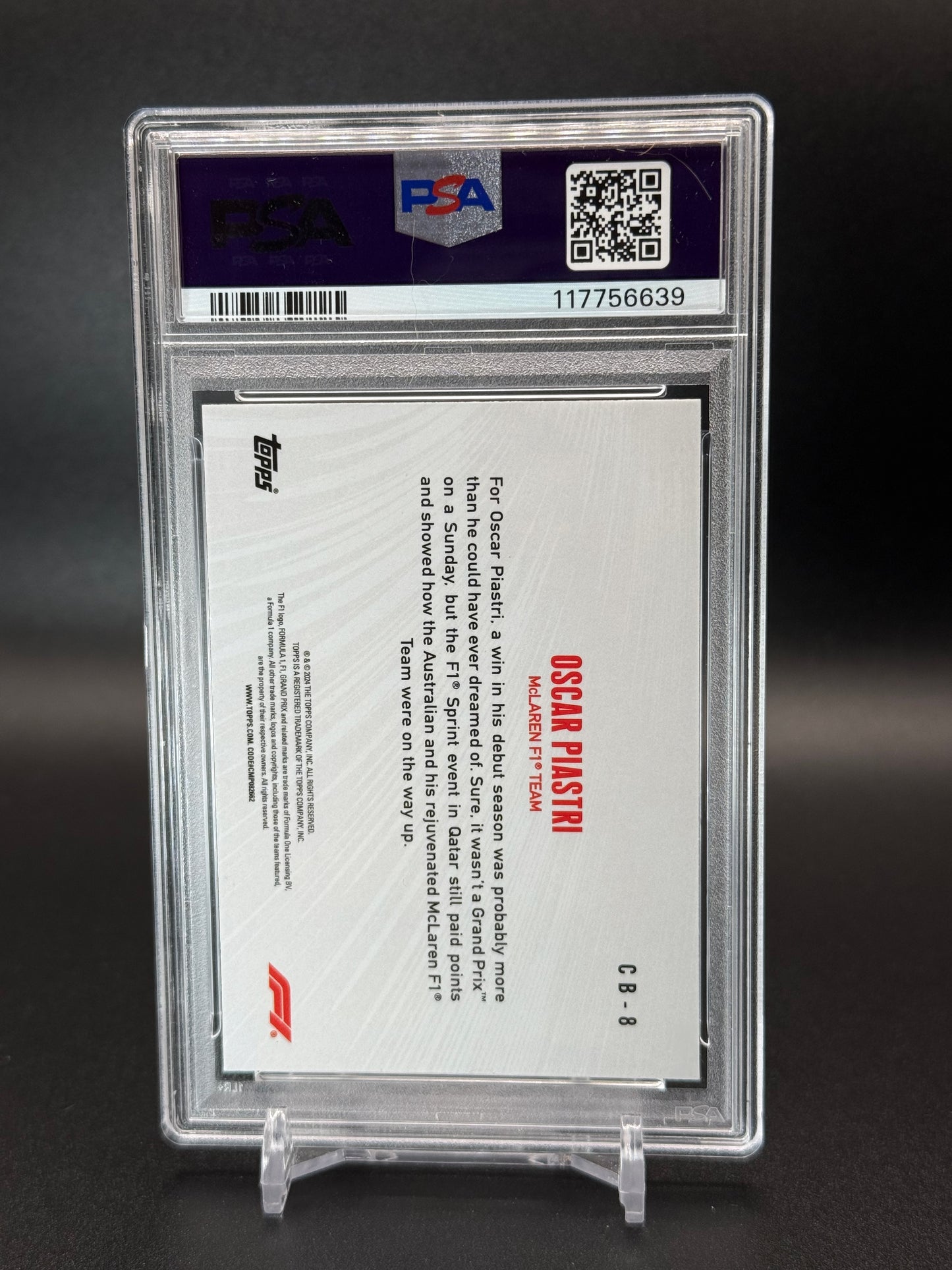 2024 Topps Formula 1 Paddock Pass Oscar Piastri Circuit Breakers CB-8 PSA 10