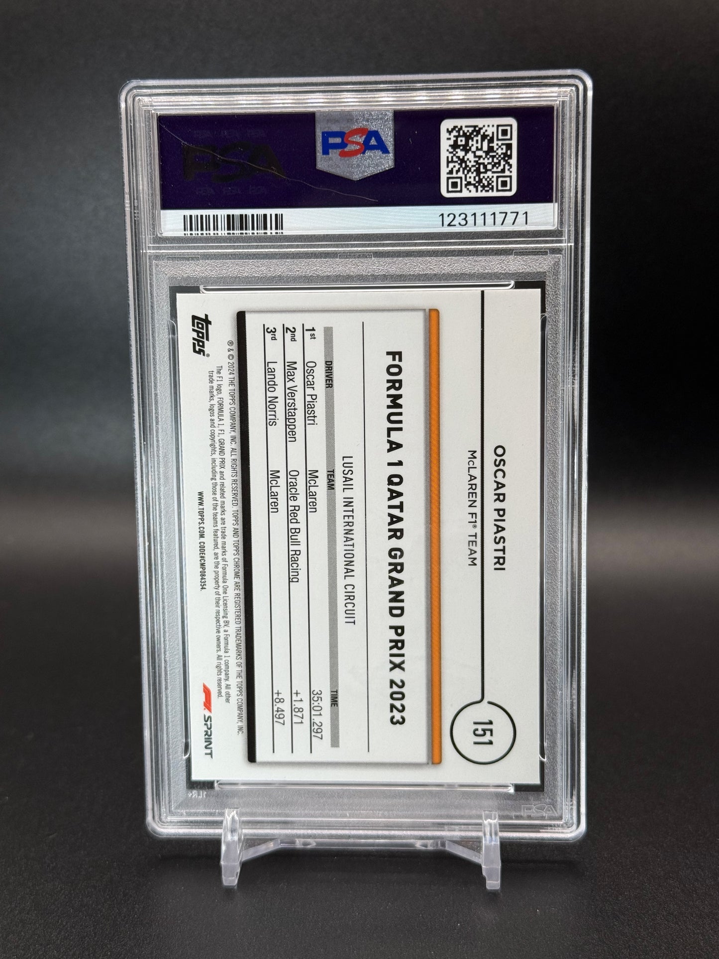 2024 Topps Chrome Formula 1 Oscar Piastri #151 Purple Checker 023/199 PSA 10