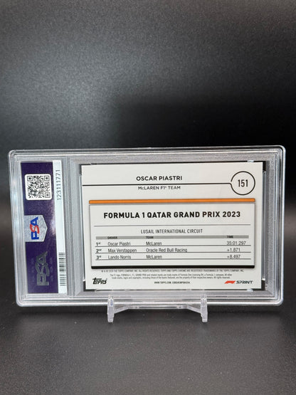 2024 Topps Chrome Formula 1 Oscar Piastri #151 Purple Checker 023/199 PSA 10