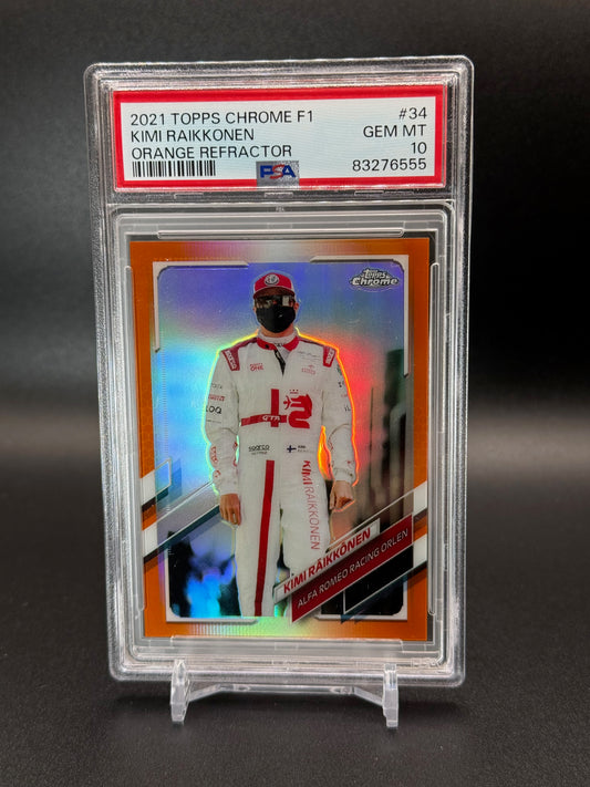 2021 Topps Chrome Formula 1 Kimi Raikkonen #34 Orange PSA 10